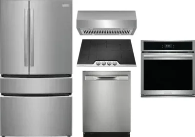 5 Piece Package Includes Refrigerator, Cooktop, Wall Oven, Hood And Dishwasher