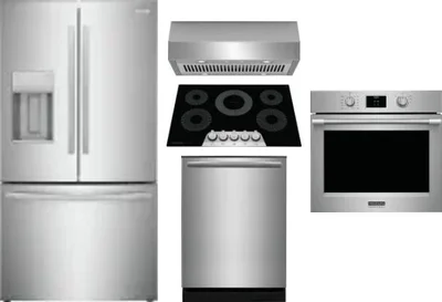 5 Piece Package Includes Refrigerator, Cooktop, Wall Oven, Hood And Dishwasher