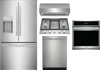 5 Piece Package Includes Refrigerator, Cooktop, Wall Oven, Hood And Dishwasher