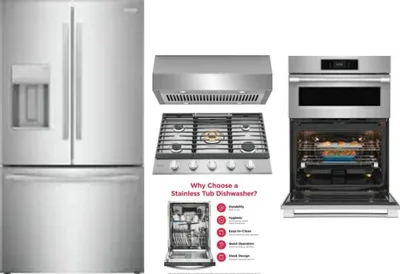 5 Piece Package Includes Refrigerator, Cooktop, Wall Oven, Hood And Dishwasher