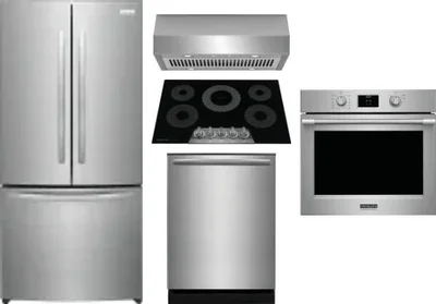 5 Piece Package Includes Refrigerator, Cooktop, Wall Oven, Hood And Dishwasher