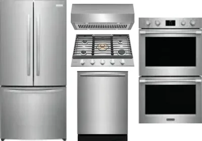 5 Piece Package Includes Refrigerator, Cooktop, Wall Oven, Hood And Dishwasher