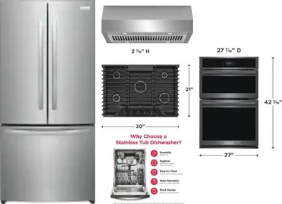 5 Piece Package Includes Refrigerator, Cooktop, Wall Oven, Hood And Dishwasher