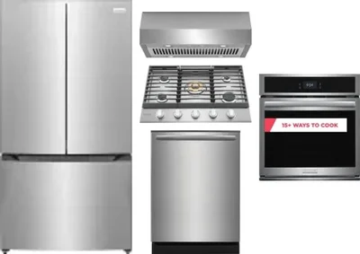 5 Piece Package Includes Refrigerator, Cooktop, Wall Oven, Hood And Dishwasher