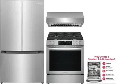 4 Piece Package Includes Refrigerator, Range, Hood And Dishwasher