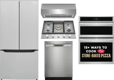 5 Piece Package Includes Refrigerator, Cooktop, Wall Oven, Hood And Dishwasher
