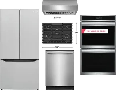 5 Piece Package Includes Refrigerator, Cooktop, Wall Oven, Hood And Dishwasher