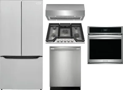 5 Piece Package Includes Refrigerator, Cooktop, Wall Oven, Hood And Dishwasher