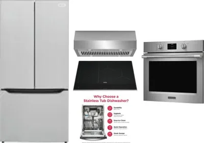 5 Piece Package Includes Refrigerator, Cooktop, Wall Oven, Hood And Dishwasher