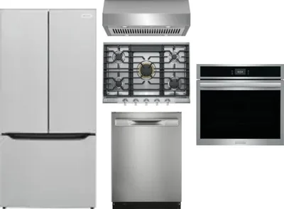 5 Piece Package Includes Refrigerator, Cooktop, Wall Oven, Hood And Dishwasher