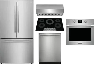 5 Piece Package Includes Refrigerator, Cooktop, Wall Oven, Hood And Dishwasher
