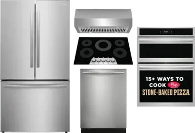 5 Piece Package Includes Refrigerator, Cooktop, Wall Oven, Hood And Dishwasher