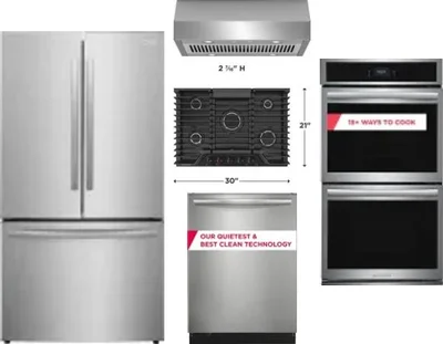 5 Piece Package Includes Refrigerator, Cooktop, Wall Oven, Hood And Dishwasher