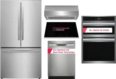 5 Piece Package Includes Refrigerator, Cooktop, Wall Oven, Hood And Dishwasher