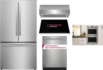 5 Piece Package Includes Refrigerator, Cooktop, Wall Oven, Hood And Dishwasher