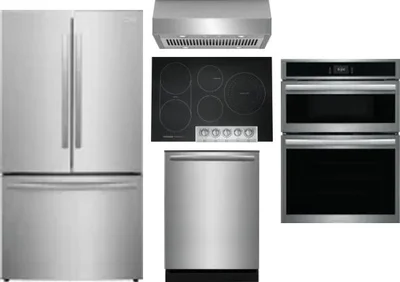 5 Piece Package Includes Refrigerator, Cooktop, Wall Oven, Hood And Dishwasher