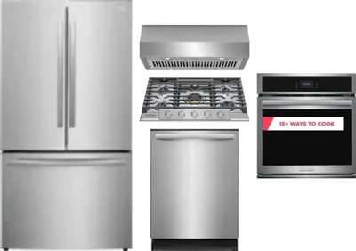 5 Piece Package Includes Refrigerator, Cooktop, Wall Oven, Hood And Dishwasher