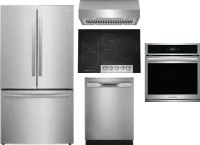 5 Piece Package Includes Refrigerator, Cooktop, Wall Oven, Hood And Dishwasher