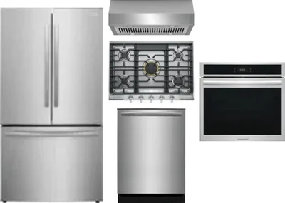 5 Piece Package Includes Refrigerator, Cooktop, Wall Oven, Hood And Dishwasher