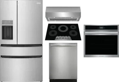 5 Piece Package Includes Refrigerator, Cooktop, Wall Oven, Hood And Dishwasher