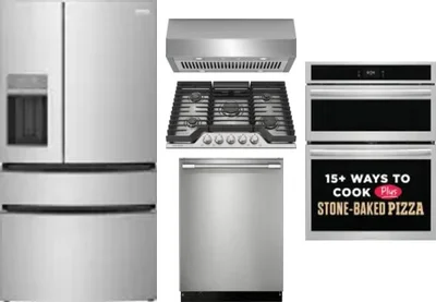 5 Piece Package Includes Refrigerator, Cooktop, Wall Oven, Hood And Dishwasher