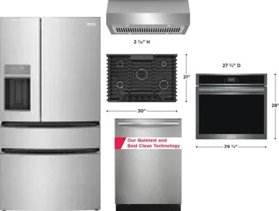 5 Piece Package Includes Refrigerator, Cooktop, Wall Oven, Hood And Dishwasher