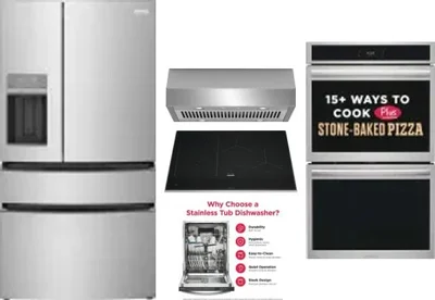 5 Piece Package Includes Refrigerator, Cooktop, Wall Oven, Hood And Dishwasher