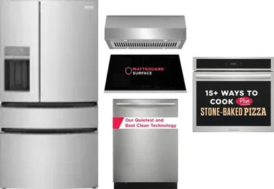 5 Piece Package Includes Refrigerator, Cooktop, Wall Oven, Hood And Dishwasher