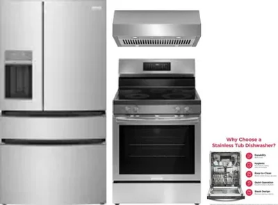 4 Piece Package Includes Refrigerator, Range, Hood And Dishwasher