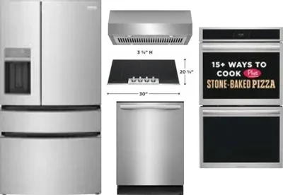 5 Piece Package Includes Refrigerator, Cooktop, Wall Oven, Hood And Dishwasher