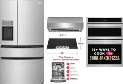 5 Piece Package Includes Refrigerator, Cooktop, Wall Oven, Hood And Dishwasher