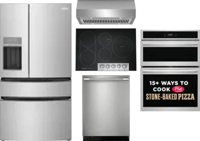 5 Piece Package Includes Refrigerator, Cooktop, Wall Oven, Hood And Dishwasher