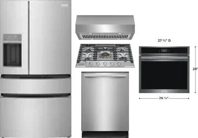 5 Piece Package Includes Refrigerator, Cooktop, Wall Oven, Hood And Dishwasher