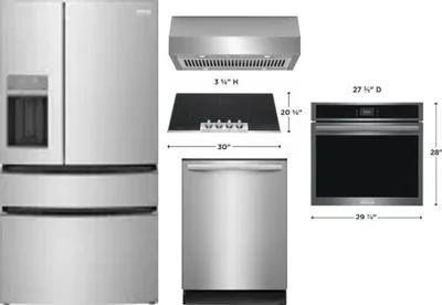 5 Piece Package Includes Refrigerator, Cooktop, Wall Oven, Hood And Dishwasher