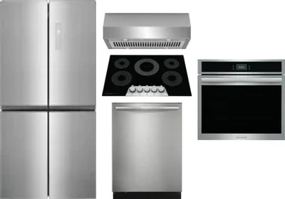 5 Piece Package Includes Refrigerator, Cooktop, Wall Oven, Hood And Dishwasher
