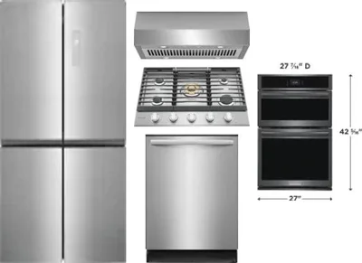 5 Piece Package Includes Refrigerator, Cooktop, Wall Oven, Hood And Dishwasher