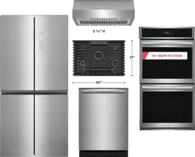 5 Piece Package Includes Refrigerator, Cooktop, Wall Oven, Hood And Dishwasher