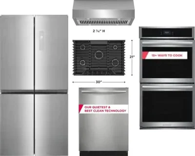 5 Piece Package Includes Refrigerator, Cooktop, Wall Oven, Hood And Dishwasher