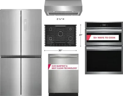 5 Piece Package Includes Refrigerator, Cooktop, Wall Oven, Hood And Dishwasher