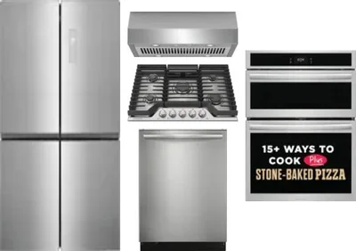 5 Piece Package Includes Refrigerator, Cooktop, Wall Oven, Hood And Dishwasher