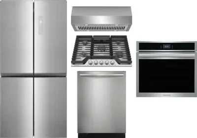 5 Piece Package Includes Refrigerator, Cooktop, Wall Oven, Hood And Dishwasher
