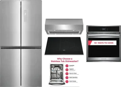 5 Piece Package Includes Refrigerator, Cooktop, Wall Oven, Hood And Dishwasher