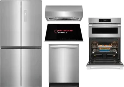 5 Piece Package Includes Refrigerator, Cooktop, Wall Oven, Hood And Dishwasher
