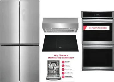 5 Piece Package Includes Refrigerator, Cooktop, Wall Oven, Hood And Dishwasher