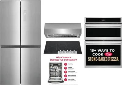 5 Piece Package Includes Refrigerator, Cooktop, Wall Oven, Hood And Dishwasher