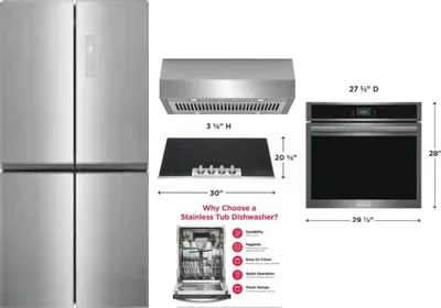 5 Piece Package Includes Refrigerator, Cooktop, Wall Oven, Hood And Dishwasher