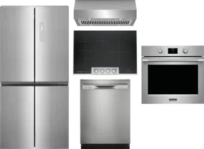 5 Piece Package Includes Refrigerator, Cooktop, Wall Oven, Hood And Dishwasher
