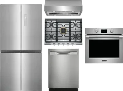5 Piece Package Includes Refrigerator, Cooktop, Wall Oven, Hood And Dishwasher