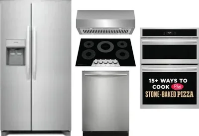 5 Piece Package Includes Refrigerator, Cooktop, Wall Oven, Hood And Dishwasher