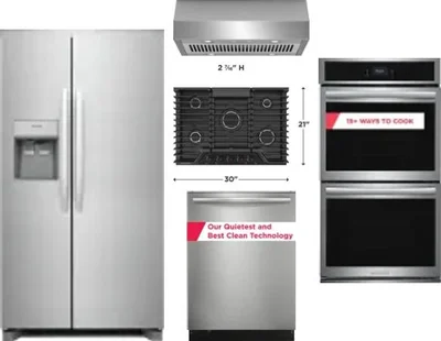 5 Piece Package Includes Refrigerator, Cooktop, Wall Oven, Hood And Dishwasher